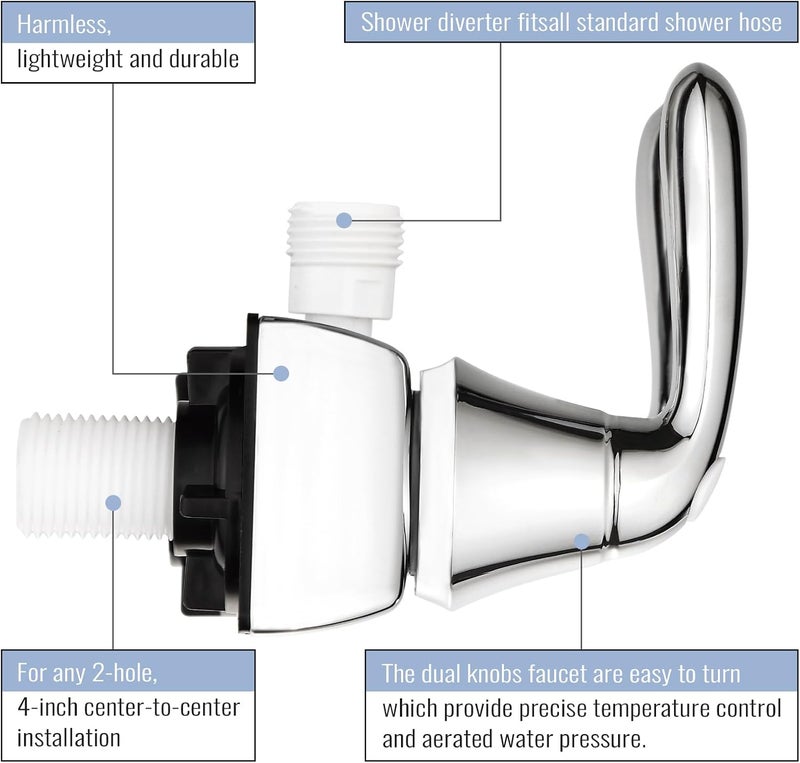 OasisFlow RV Shower Faucet 4" Camper Shower Faucet Replacement Valve Diverter with Hot/Cold Handles Compatible with Dura Faucet DF-SA100LH (Chrome Polished) - Image 3